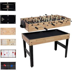 Sunnydaze 10-in-1 Game Table – Combination Multi-Game Table with Billiards, Push Hockey, Foosball, Ping Pong, Chess, Checkers, Backgammon, Bowling, Shuffleboard, Card Games(Light Wood Look)