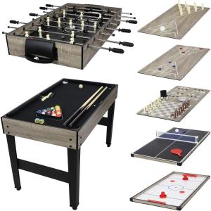 Sunnydaze 10-in-1 Game Table – Combination Multi-Game Table with Billiards, Push Hockey, Foosball, Ping Pong, Chess, Checkers, Backgammon, Bowling, Shuffleboard, Card Games(Classic Wood Stain)