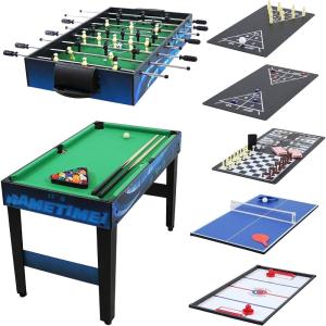 Sunnydaze 10-in-1 Game Table – Combination Multi-Game Table with Billiards, Push Hockey, Foosball, Ping Pong, Chess, Checkers, Backgammon, Bowling, Shuffleboard, Card Games(Game Time Blue)