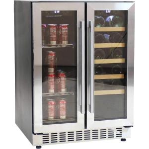Sunnydaze 20-Bottle/63-Can Capacity Dual-Zone Wine and Beverage Refrigerator with Independent Temperature Control and LED Light