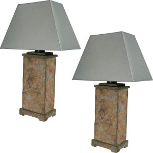 Sunnydaze 24″ Outdoor Table Lamp – Weather-Resistant Natural Slate Light for Indoor or Outdoor Use – Cotton Lampshade – Set of 2(2)