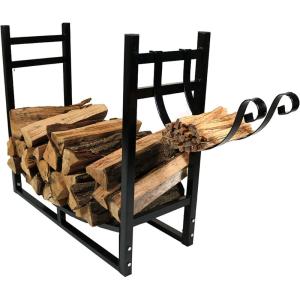 Sunnydaze 33″ Indoor Firewood Rack with Kindling Log Holder – Heavy-Duty Outdoor Wood Storage for the Fire Pit or Fireplace – Bronze(Black)