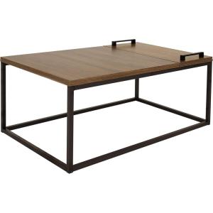 Sunnydaze 39-Inch W Industrial-Style Coffee Table with Removable Serving Tray with PVC Feet – Aluminum Tray Handles