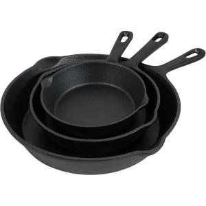 Sunnydaze 3-Piece Pre-Seasoned Heavy-Duty Cast Iron Skillet Set – 6-Inch, 7-Inch, and 10-Inch Black Metal Frying Pans