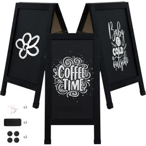 Sunnydaze Magnetic A-Frame Chalkboard Sign – Chalk Sandwich Board Sidewalk Sign – 40″ x 20″ – Black – 3-Pack(Black)
