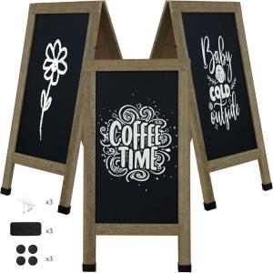 Sunnydaze Magnetic A-Frame Chalkboard Sign – Chalk Sandwich Board Sidewalk Sign – 40″ x 20″ – Black – 3-Pack(Weathered Wood)