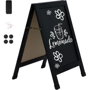 Sunnydaze Magnetic A-Frame Chalkboard Sign – Chalk Sandwich Board Sidewalk Sign – 40″ x 20″ – Weathered Wood(Black)