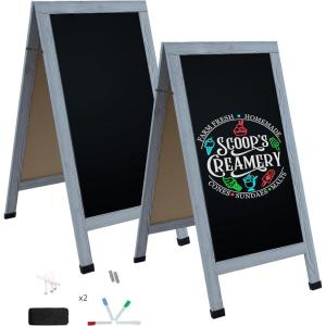 Sunnydaze Magnetic A-Frame Chalkboard Sign – Chalk Sandwich Board Sidewalk Sign – 48″ x 24″ – Rustic Brown – 2-Pack(Graywashed)