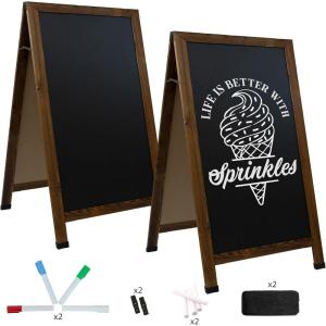 Sunnydaze Magnetic A-Frame Chalkboard Sign – Chalk Sandwich Board Sidewalk Sign – 48″ x 24″ – Rustic Brown – 2-Pack(Rustic Brown)