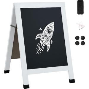 Sunnydaze Magnetic A-Frame Chalkboard Sign – Double-Sided Chalk Sandwich Board Sidewalk Sign – 30″ x 20″ – Black(White)