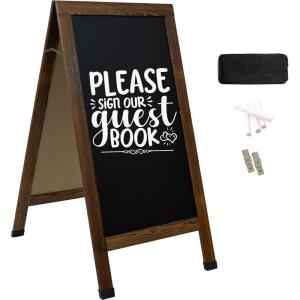Sunnydaze Magnetic A-Frame Chalkboard Sign – Double-Sided Chalk Sandwich Board Sidewalk Sign – 57″ x 27.5″ – Rustic Brown(Rustic Brown)