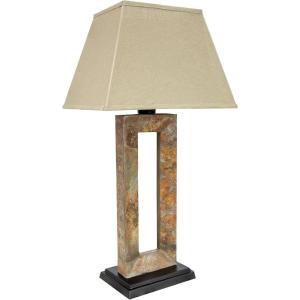 Sunnydaze Open Rectangle Side Table Lamp for Living Room – Slate Indoor or Outdoor Table Lamp – 31″ H – Plug-in Electric