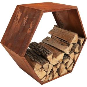 Sunnydaze Outdoor Firewood Rack – Rustic Fire Wood Holder – Hexagon Log Holder – Steel Log Rack for Firewood Storage – Set of 3(1)
