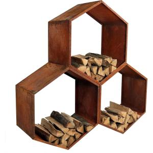 Sunnydaze Outdoor Firewood Rack – Rustic Fire Wood Holder – Hexagon Log Holder – Steel Log Rack for Firewood Storage – Set of 3(3)