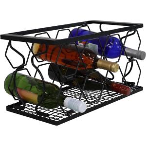 Sunnydaze Small Countertop Wine Rack – Metal Folding Wine Stand for The Kitchen or Bar – Black – 17.25″ W