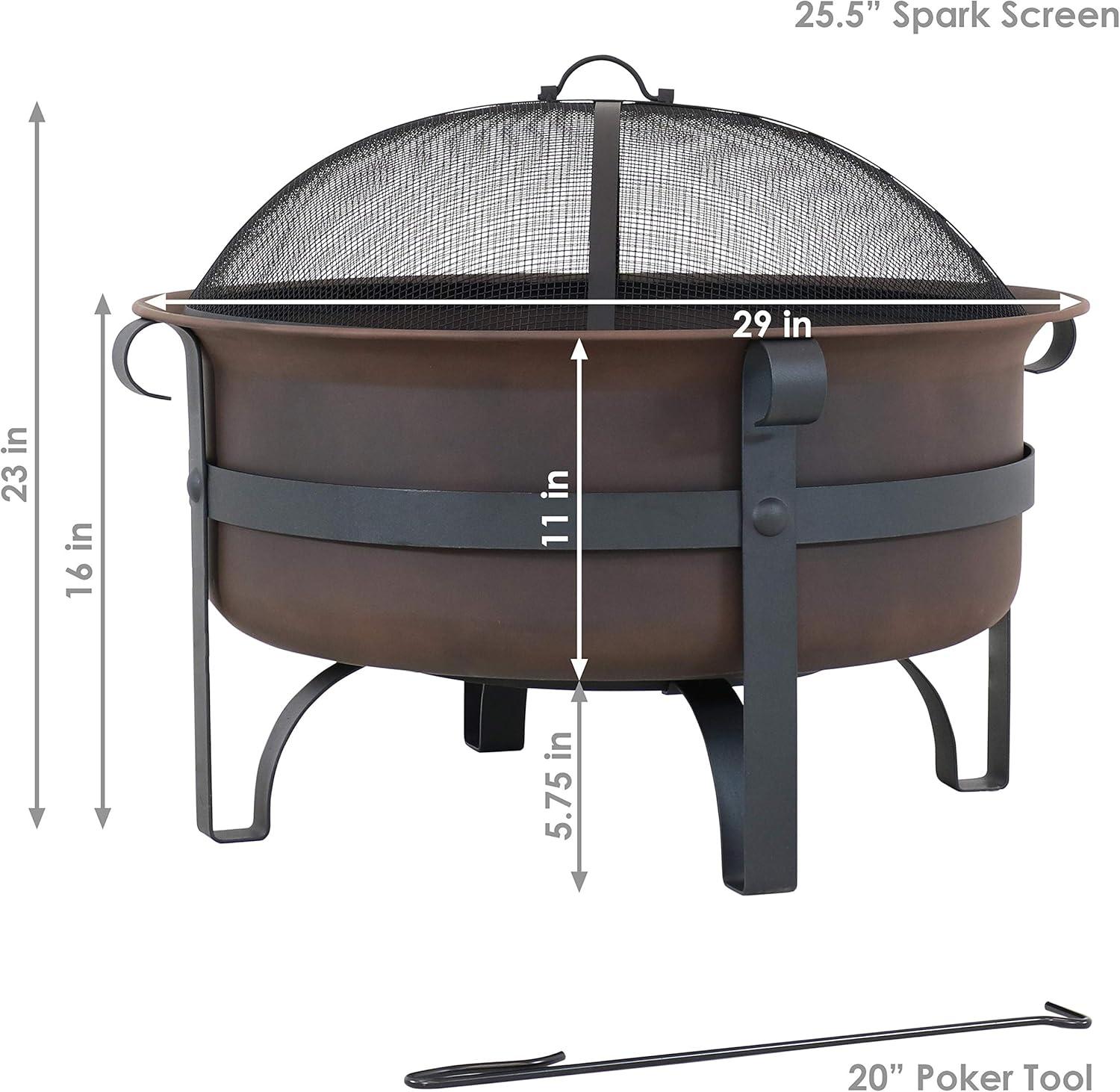 imageSunnydaze 29Inch WoodBurning Outdoor Fire Pit Bronze Cauldron Wood Fire Pit for Outside Includes Poker and Spark Screen