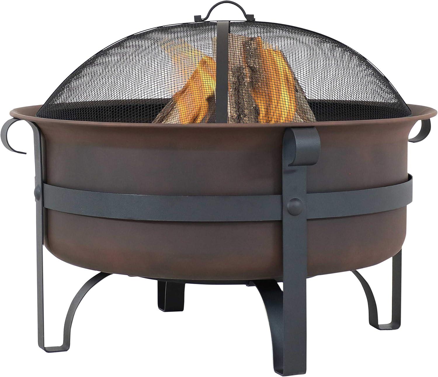 imageSunnydaze 29Inch WoodBurning Outdoor Fire Pit Bronze Cauldron Wood Fire Pit for Outside Includes Poker and Spark Screen