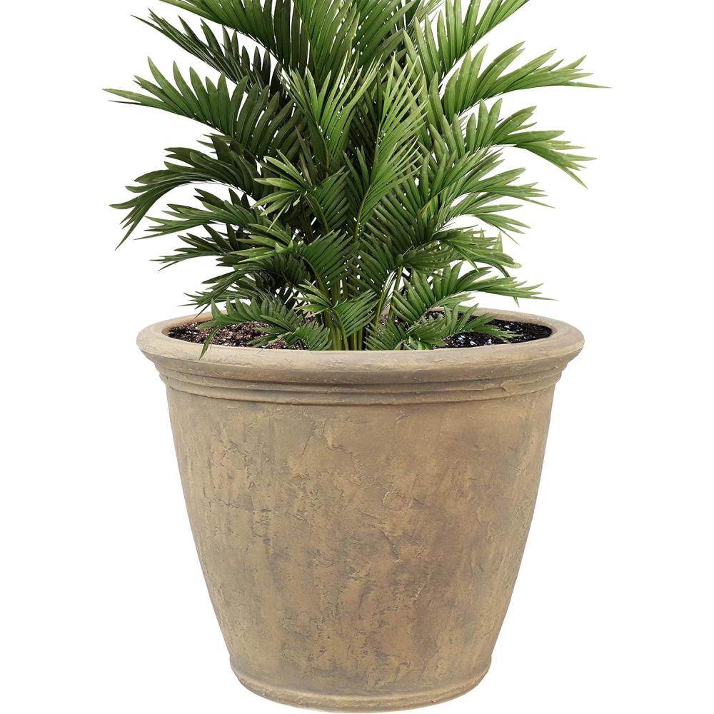 imageSunnydaze 24Inch Anjelica Large Plastic Pot for Plants DoubleWalled Outdoor Polyresin Round Planter Porch Pot with Drillable Drainage Holes Beige 2pkBeige