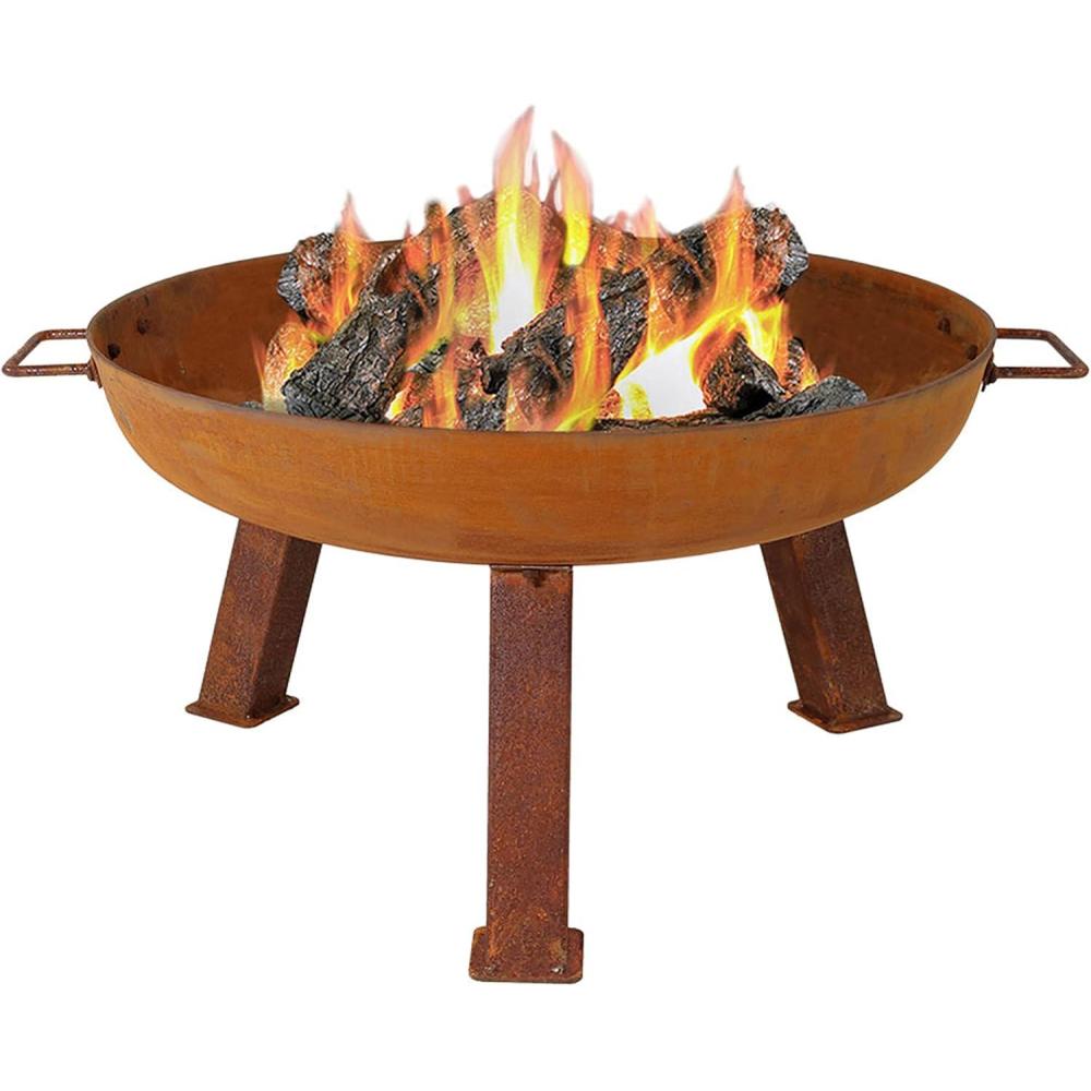 imageSunnydaze 34Inch Cast Iron HeavyDuty Fire Pit for Outside WoodBurning Outdoor Fire Pit Bowl with Handles Steel FinishRust
