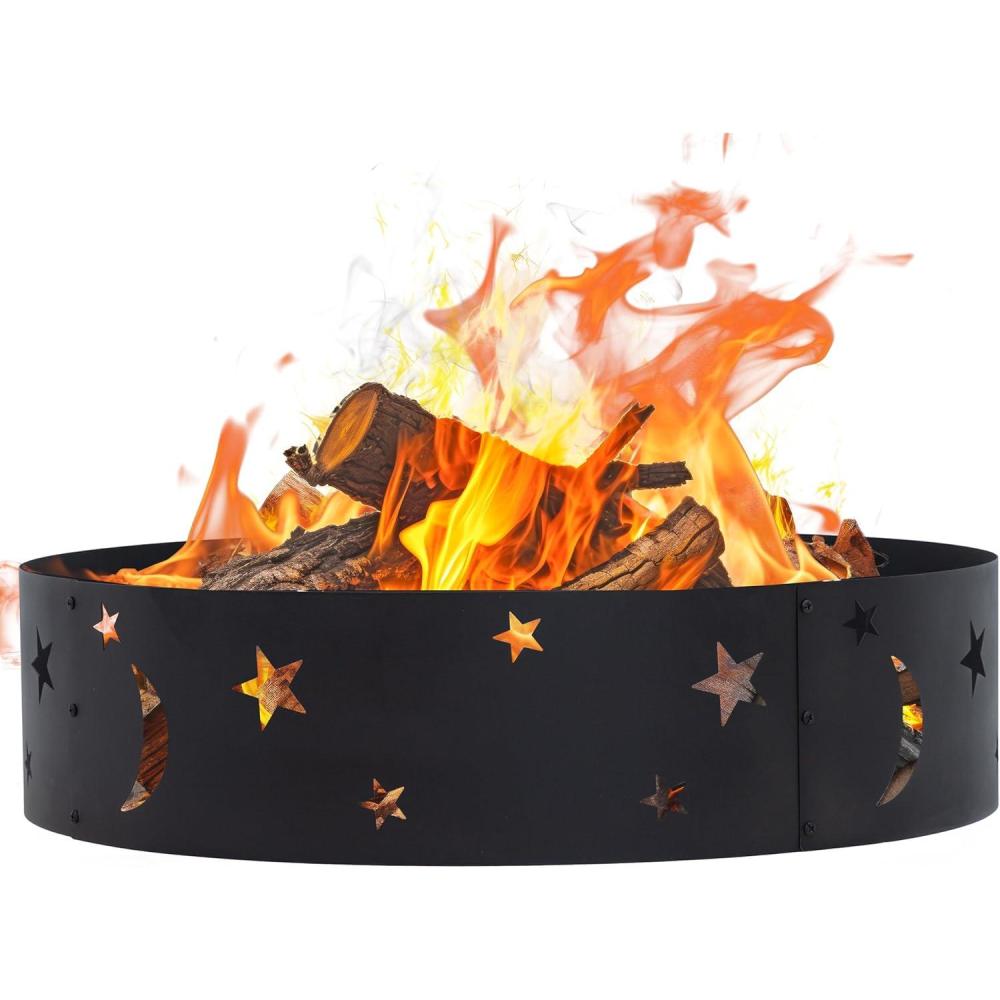 imageSunnydaze 36Inch Outdoor Fire Ring  Portable Metal Fire Pit Ring for Camping or Backyard  360Degree Wildlife Cutouts  Forest WildernessBig Sky