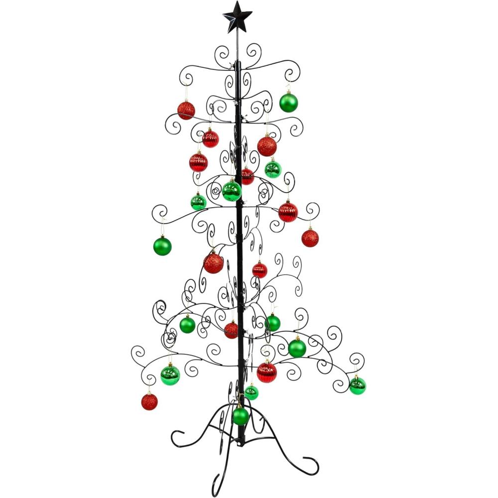 imageSunnydaze 5ft Metal Christmas Tree with Hanging Hooks Compact Ornament Display Stand for Craft Shows ampamp Holiday Markets BlackBlack