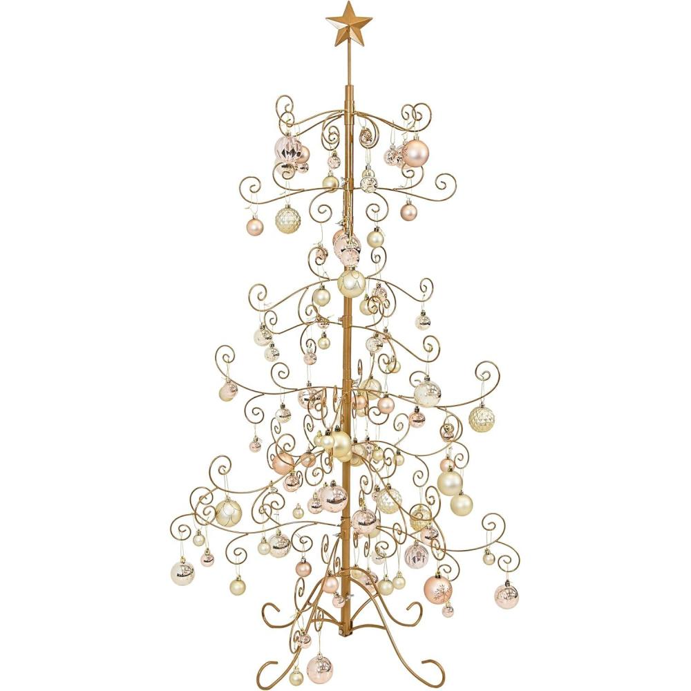 imageSunnydaze 5ft Metal Christmas Tree with Hanging Hooks Compact Ornament Display Stand for Craft Shows ampamp Holiday Markets BlackGold