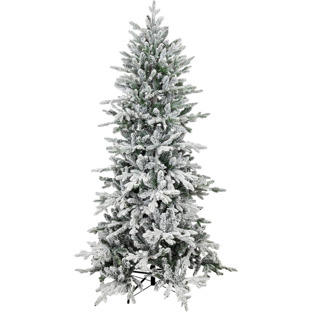 imageSunnydaze 7ft Stately and Slim Artificial Christmas Tree  Unlit Green Christmas Tree with Hinged Branches  with Foldable Metal Stand6ft