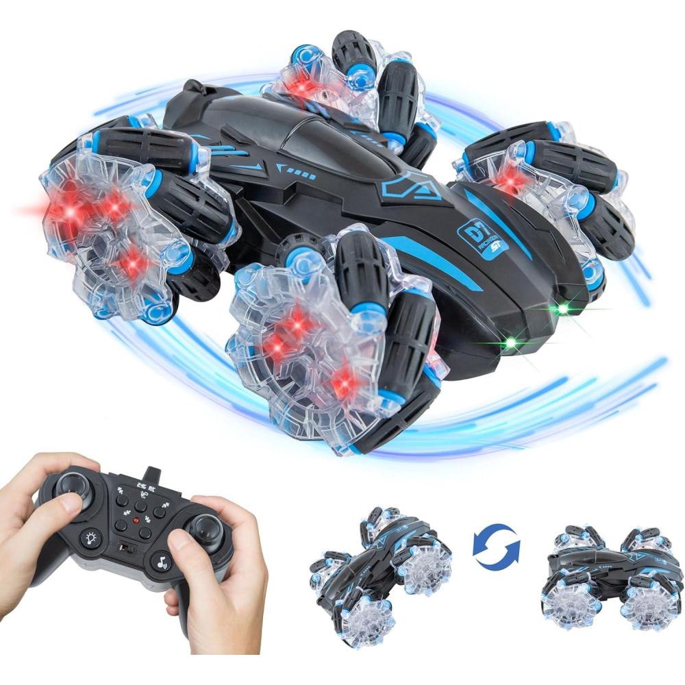 imageSunnydaze DoubleSided Remote Control Car Stunt RC Car Toy with Lights 360Degree Rotation Birthday Ages 6