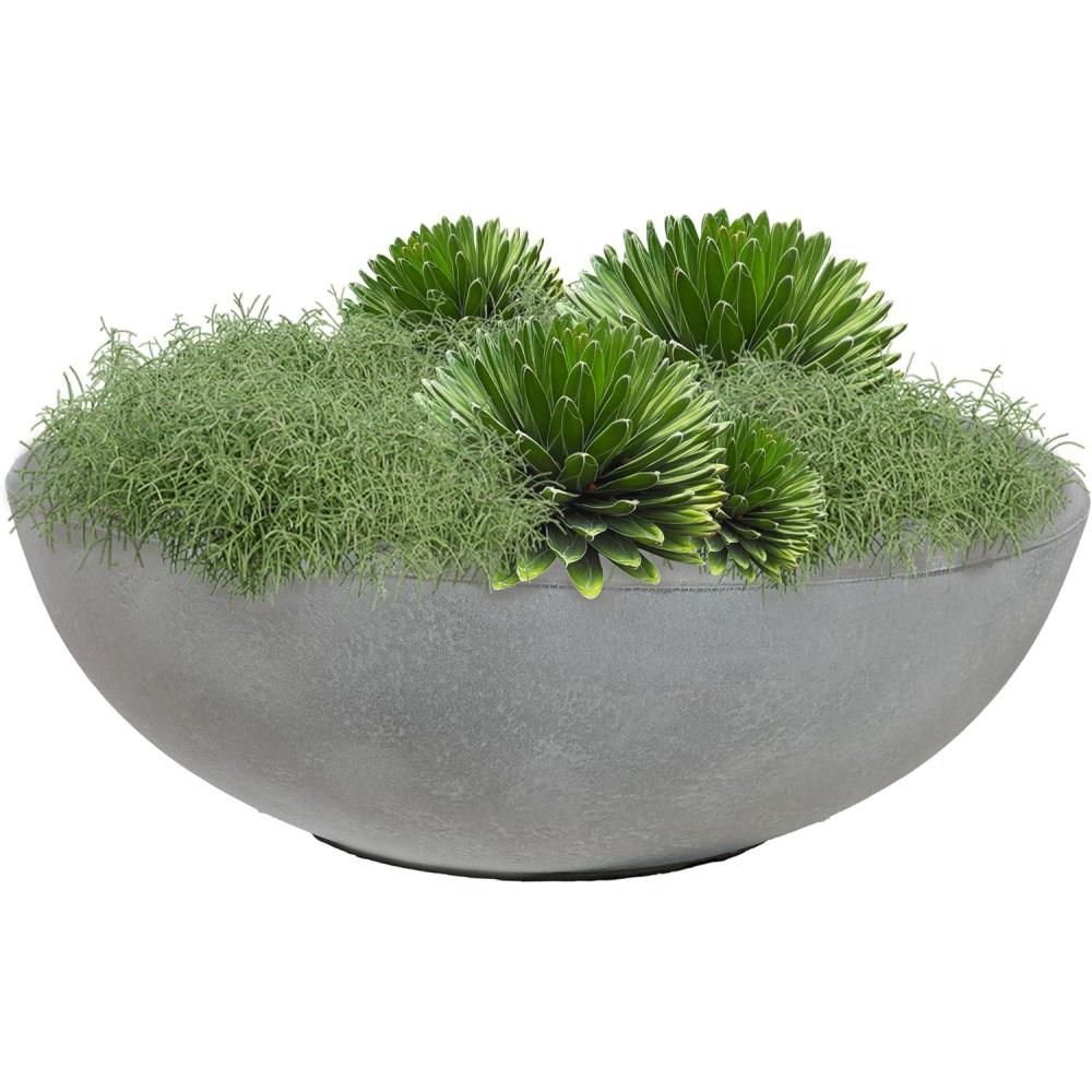 imageSunnydaze Percival 2075quot Shallow Outdoor Planter Bowl for Flowers and Succulents  Polyresin DoubleWalled Design  SableGray