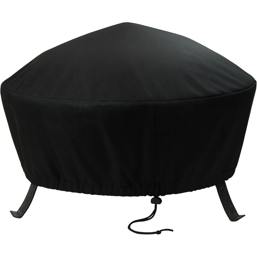 imageSunnydaze Round Outdoor Fire Pit Cover HeavyDuty 300D Polyester and PVC with Drawstring Closure Khaki 36InchBlack