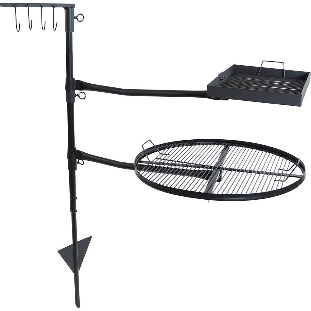 imageSunnydaze Swiveling DualGrill Campfire Cooking Grate System  Includes 2 HeightAdjustable Grates and 1 Ground Stake
