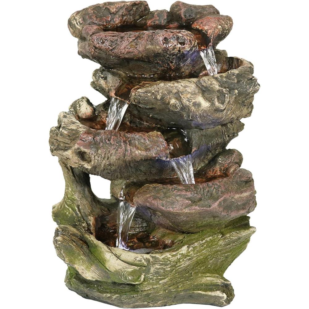 imageSunnydaze Tabletop Water Fountain Relaxing Indoor Desktop Water Feature Rock Fountain with LED Lights Office Bedroom Living Room