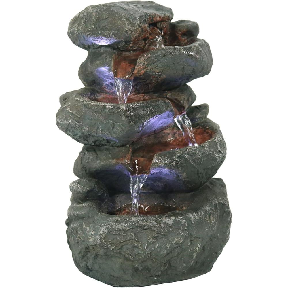 imageSunnydaze Tabletop Water Fountain  Stacked Rocks 105 Inch Relaxing Desktop Water Fountain with LED Lights  Office Bedroom Living Room