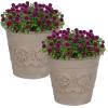 Sunnydaze 19.5-Inch Arabella Large Plant Pot – Polyresin Round Outdoor Planter with Drillable Drainage Holes – Beige(Beige)