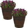 Sunnydaze 19.5-Inch Arabella Large Plant Pot – Polyresin Round Outdoor Planter with Drillable Drainage Holes – Beige(Rust)