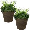 Sunnydaze 19.5-Inch Arabella Large Plant Pot – Polyresin Round Outdoor Planter with Drillable Drainage Holes – Beige(Sable)