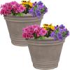 Sunnydaze 20-Inch Franklin Large Plant Pot – Polyresin Round Outdoor Planter with Drillable Drainage Hole – Beige(Beige)
