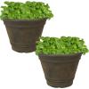 Sunnydaze 20-Inch Franklin Large Plant Pot – Polyresin Round Outdoor Planter with Drillable Drainage Hole – Beige(Sable)