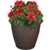 Sunnydaze 24-Inch Anjelica Large Plastic Pot for Plants – Double-Walled Outdoor Polyresin Round Planter Porch Pot with Drillable Drainage Holes – Beige – 2pk(Rust)