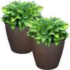 Sunnydaze 24-Inch Anjelica Large Plastic Pot for Plants – Double-Walled Outdoor Polyresin Round Planter Porch Pot with Drillable Drainage Holes – Beige – 2pk(Rust)