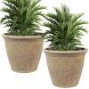 Sunnydaze 24-Inch Anjelica Large Plastic Pot for Plants – Double-Walled Outdoor Polyresin Round Planter Porch Pot with Drillable Drainage Holes – Beige – 2pk(Beige)