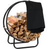 Sunnydaze 24-Inch Firewood Rack with Cover – Black Indoor Firewood Holder – Log Holder Hoop and Cover Set – 300-lb Capacity(24 in)