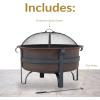 Sunnydaze 29-Inch Wood-Burning Outdoor Fire Pit – Bronze Cauldron Wood Fire Pit for Outside – Includes Poker and Spark Screen