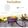 Sunnydaze Cosmic 30-Inch Patio Fire Pit for Outside – Outdoor Wood-Burning Fire Pit with Grill Grate, Spark Screen, and Fireplace Poker
