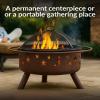 Sunnydaze Cosmic 30-Inch Patio Fire Pit for Outside – Outdoor Wood-Burning Fire Pit with Grill Grate, Spark Screen, and Fireplace Poker