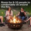 Sunnydaze Cosmic 42-Inch Large Outdoor Fire Pit – Wood-Burning Fire Pit with Round Spark Screen, Poker, and Built-in Grate