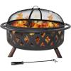 Sunnydaze Crossweave Outdoor Fire Pit – Wood-Burning Fire Pit for Outside with Spark Screen, Poker and Round Cover – 36-Inch – Bronze(Black)