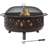 Sunnydaze Crossweave Outdoor Fire Pit – Wood-Burning Fire Pit for Outside with Spark Screen, Poker and Round Cover – 36-Inch – Bronze(Bronze)