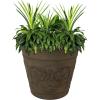 Sunnydaze 19.5-Inch Arabella Large Plant Pot – Polyresin Round Outdoor Planter with Drillable Drainage Holes – Beige(Sable)