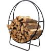 Sunnydaze 24-Inch Firewood Rack with Cover – Black Indoor Firewood Holder – Log Holder Hoop and Cover Set – 300-lb Capacity(24 in)